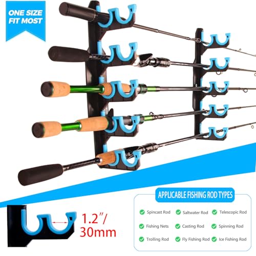 Fishing Rod Holders for Garage Wall & Ceiling Storage - Holds 10 Rods with Soft Pads - 1 Pack