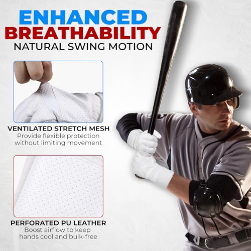 White X-Large Breathable Baseball Batting Gloves for Men & Women