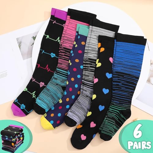 Plus Size Compression Socks for Women 6 Pairs Wide Calf Multicolor XX-Large