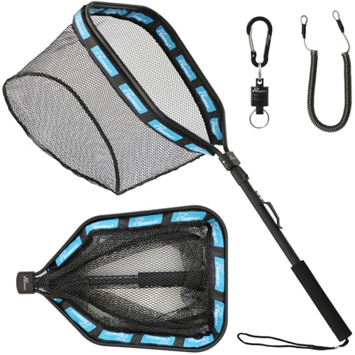 Square-Extend 32.5 Inch Floating Fishing Net with Magnetic Release - Foldable Kayak Landings