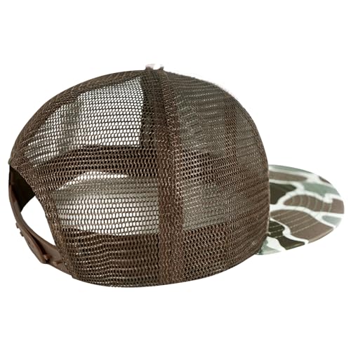 Flat Brim Trucker Cap Adjustable Snapback Mesh Back Hat - Color Block Camo, One Size