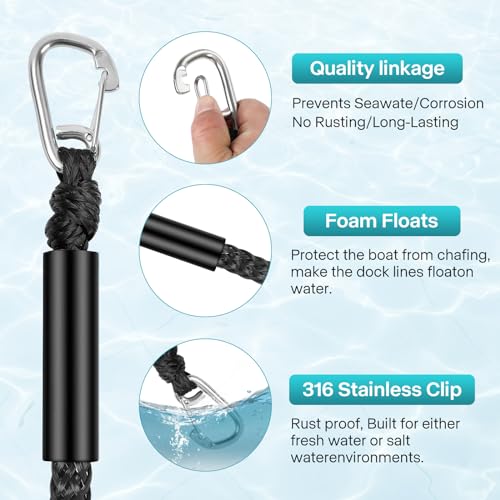 Bungee Dock Lines for Boats with Stainless Clips - Adjustable 2ft-2.6ft (Blue)