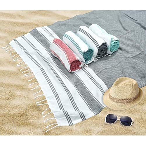 GLAMBURG Peshtemal Turkish Towel - Beach Towels Oversized 36x71 Set of 6, Soft Durable Absorbent Extra Large Bath Sheet Hammam Towel for Adults - Charcoal Grey