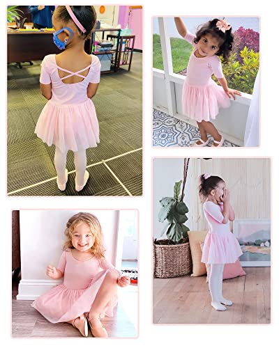 Girls Toddler Ballet Leotard Dress - Pink Cross Back, Size 5-6 Years