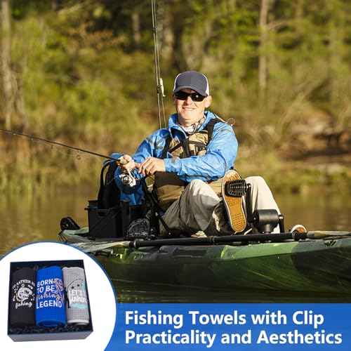 3 Pcs Fishing Towels with Clip Soft Embroidered Fishing Towel Effective Cleaning of Fishing Gears Dirty Hands Boat Towels 16 x 16¡± Absorbent Fishing Hand Towel for Men Women Camping Hiking Fly Fishing