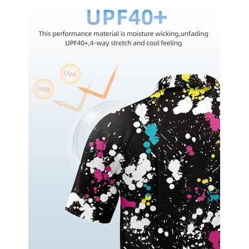 Golf Shirts for Men Printed Performance Moisture Wicking Short Sleeve Dry Fit Polo Shirts