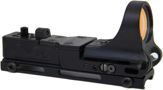 C-MORE Systems Railway Red Dot Sight, Standard Intensity Switch, 2 MOA, 1x Magnification, Made of Polymer, Ultra Bright, All Weather, Waterproof, Lightweight, Black