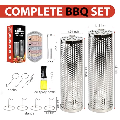 Heavy Duty Stainless Steel BBQ Baskets Set for Outdoor Grilling, 360° Rotation