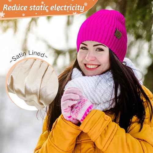 Unisex Satin Lined Beanie Warm Winter Hat Silk Lined Beanie for Women Men Knit Slouchy Hat