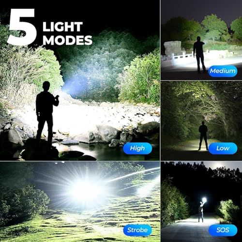 Rechargeable LED Flashlight 99,000 Lumens Waterproof Camping Light with Focus & Modes