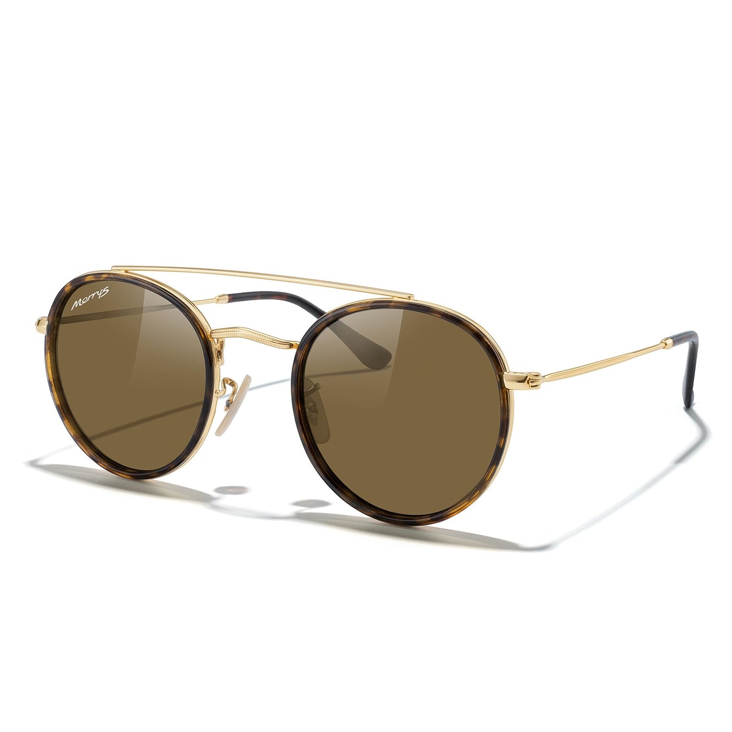 MERRY'S Retro Round Polarized Sunglasses - Unisex Double Bridge Sun Glasses