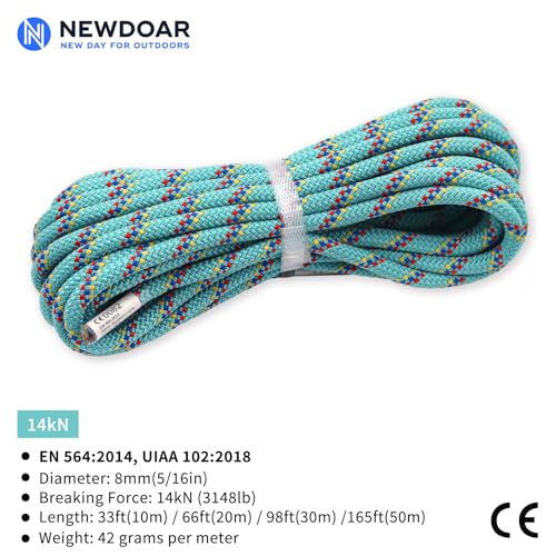 Outdoor Climbing Rope 8mm Static Cord - Blue 33 Feet - CE & UIAA Certified