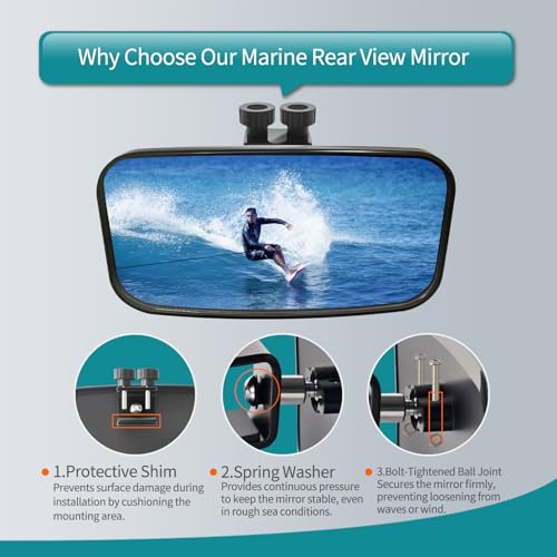 Boat Rear View Mirror for Pontoon Marine Accessories Adjustable 360°