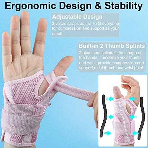 Trigger Thumb Splint for Left Right Hand,Thumb Spica Support Brace Wrist Stabilizer for Pain, Carpal Tunnel, Sprains, Arthritis, Tendonitis, Tenosynovitis with Adjustable Strap for Men Women (Pink)