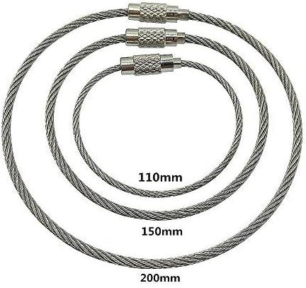 8pcs Stainless Steel Cable Key Ring Keychain with Screw Lock for Outdoor Sports (110mm)