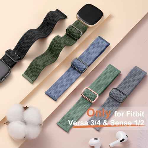 Maledan Braided Stretchy Band Compatible for Fitbit Sense/Versa 3/4 and Sense 2, Soft Elastic Strap Bracelet Wrist Bands for Smart Watch, Accessory for Men and Women