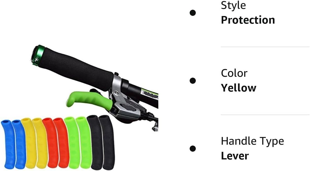 Anti-Slip Shock-Absorbing and Comfortable Brake Handle Silicone Sleeve Universal Brake Lever Protection Cover for Road Bike and MTB，2 Pairs (Yellow)