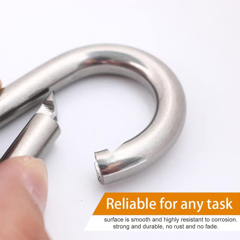 Stainless Steel 304 Carabiner Clips - 4 Pack Spring Hooks for Keychains, Camping & Travel