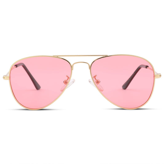 Pro Acme Polarized Kids Aviator Sunglasses, UV400 Protection Metal Frame Unbreakable for Toddlers Age 3-8(Gold Frame/Clear Pink Lens)