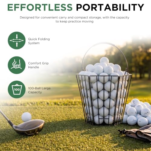Foldable Golf Ball Basket 100-Ball Capacity - Collapsible Mesh Design, Portable Practice