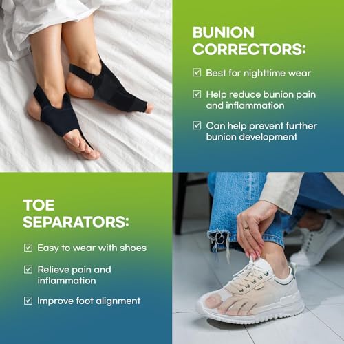 Adjustable Bunion Corrector for Women and Men: Orthopedic Bunion Splint Pain Relief for Day/Night Support (2PC) (Black-1)