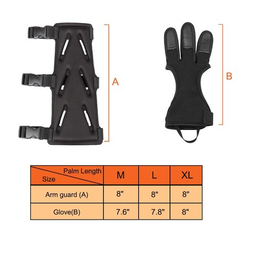 KRATARC Archery Lightweight Finger Tab Gloves & Arm Guard Adjustable Arm Protector for Hunting Target Shooting Accessory Recurve Bow Compound Bow (M)