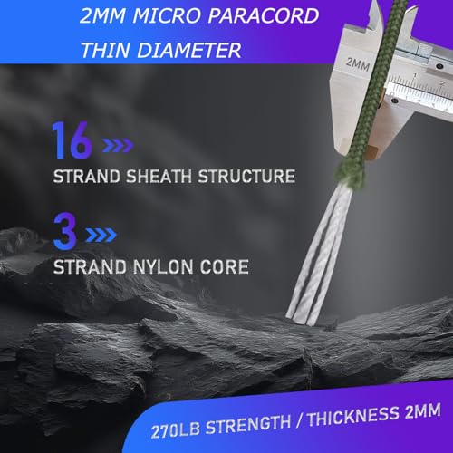Micro Paracord Rope 50ft 2mm 270LB Survival Cord for Camping DIY & Outdoor Use - Army Green