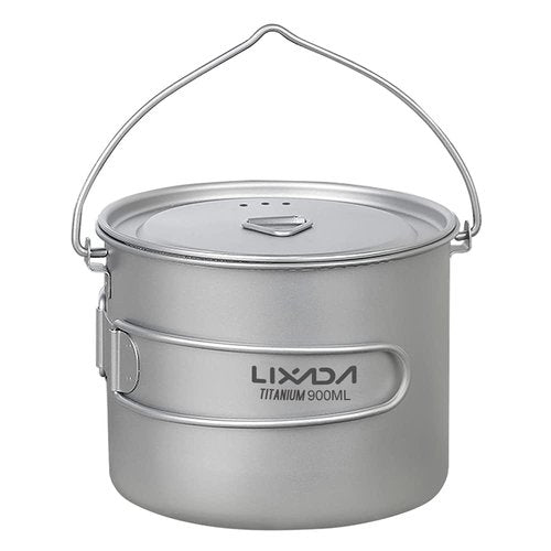 HUIOP Titanium Pot, 750ml/900ml/1100ml Ultralight Titanium Pot Water Mug Cup with Lid and Foldable Handle Outdoor Camping Cooking Picnic