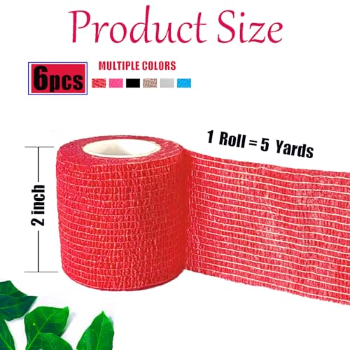 6 Pack 2 Inches Self Adhesive Bandage Wrap Vet Wrap for Pets, Stretch Self Adherent Tape Cohesive Wrap for Athletic, Sports, Wrist and Ankle(Multi Colors)
