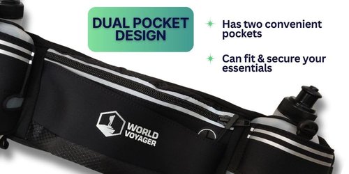 Hydrabelt Ultra Hydration Belt for Runners, 2 Pockets, 10oz BPA Free Water Bottles, No Bounce, Waterproof, Black, One Size, Hydration belt with 2 pockets and 2 water bottles