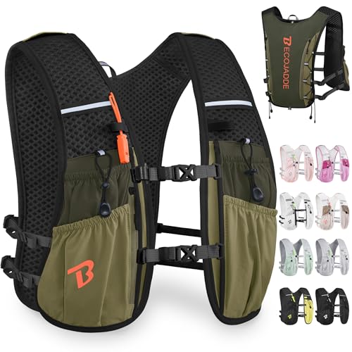 Olive Green 5L Running Vest Hydration Backpack for Men Women, Lightweight Marathon & Trail Pack
