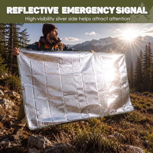 Kingdder 2 Pcs Heavy Duty Emergency Tarps 60 x 82 Inch Green Survival Shelter