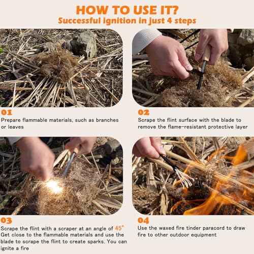 Fire Starter (2 Packs), All-Weather Magnesium Ferro Rod for Camping and Hiking, Emergency Survival Kits with Waxed Fire Tinder Paracord (28inch)&Beech/Pine Handle&&6-in-1 Multi-Tool