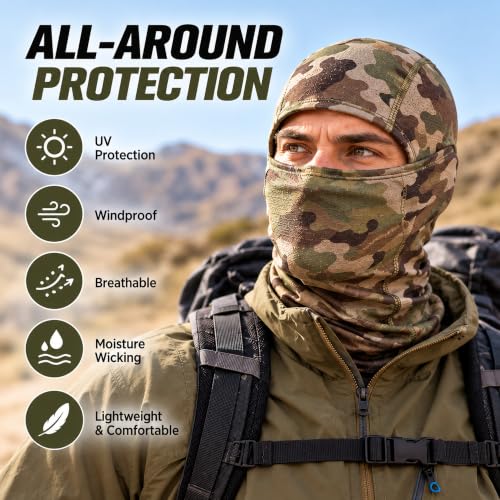 Balaclava Ski Mask for Men Women UV Protection Camo Face Cover - One Size, A16-6pc