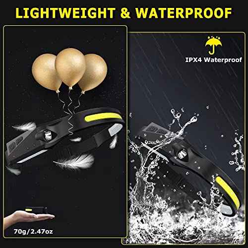Rechargeable Headlamp 3PCS, 230¡Æ Wide Beam Head Lamp, Motion Sensor LED Headlamp Rechargeable, 5Mode Bright Headlamps for Adults, Head Lights for Forehead, Hard Hat Headlight, Camping Essentials Gear