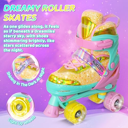 Kids Adjustable Roller Skates for Girls with Light-Up Wheels - Macarons / Medium(1-4)