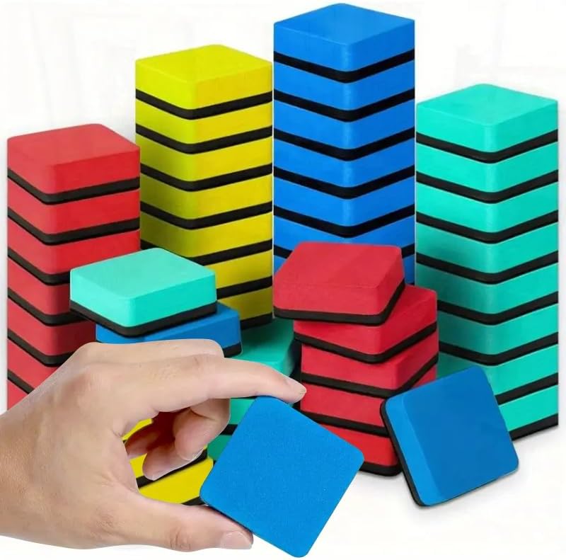 30 Pack Magnetic Dry Erase Erasers - 2x2 Inch Whiteboard Cleaners for Office & Home, Reusable Felt Eraser Pads for Glass Boards & Planner Accessories（Black）