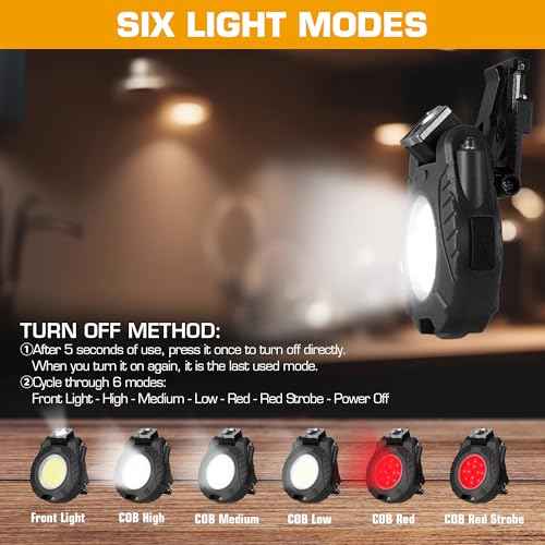 EverBrite COB Keychain Work Light, 2 Pack Rechargeable Keychain Light with Sensor Mode, Mini Magnetic Key Chain Light with 180¡Æ Rotatable Bracket, Bottle Opener, Clip - for Hiking, Camping, 6 Modes