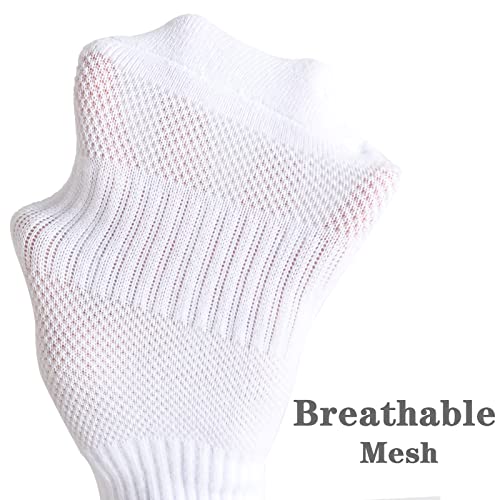 Kids Athletic Ankle Socks 6 Pairs - Breathable Cushioned Mesh Sports Socks, 7-10 Years, White