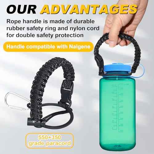 Strap Compatible with Nalgene Water Bottles 32oz 48oz 20oz 16oz Wide Mouth,Durable and Easy-Carry Cap Strap Compatible with Nalgene Accessories,2PCS,Black