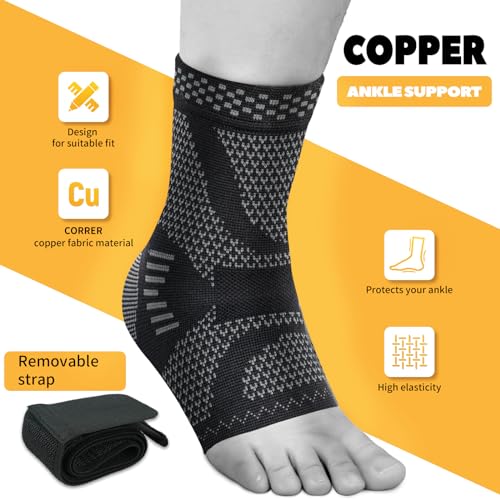 JIUFENTIAN Ankle Brace for Women an Men Adjustable Compression Sleeve (Pair)-Ankle Support Heel Brace for Achilles Tendonitis, Plantar Fasciitis-Eases Swelling and Sprained Ankle(Grey,Large)