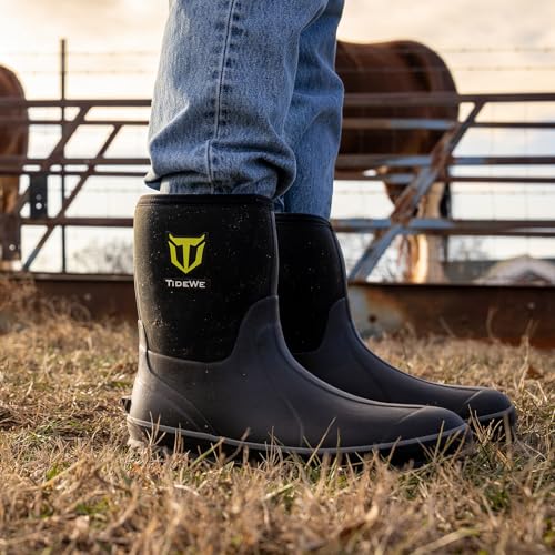 Men's Waterproof Rubber Hunting Boots - Black, Size 11 - Tidewe