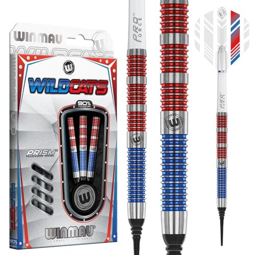 WINMAU Wildcats 90% Tungsten Darts Set with Flights and Stems (Shafts) - Prism Technology - Match Weighed