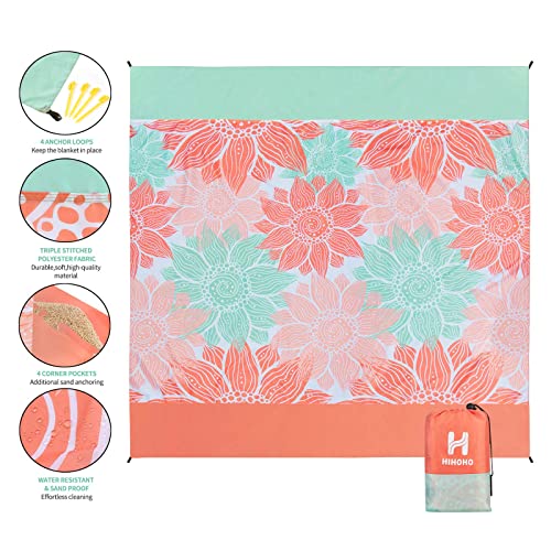 HIHOHO Waterproof Sandproof Beach Blanket Mat 79 x 108 Pink Flower - Quick Drying