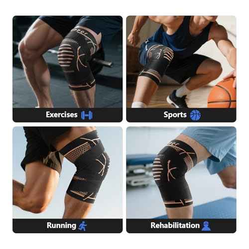 Copper Knee Braces for Men & Women, Adjustable Knee Support with [Patella Pad & Side Stabilizers], Compression Knee Sleeve for Knee Pain, Arthritis, Sports and Recovery Support (Black, Medium)