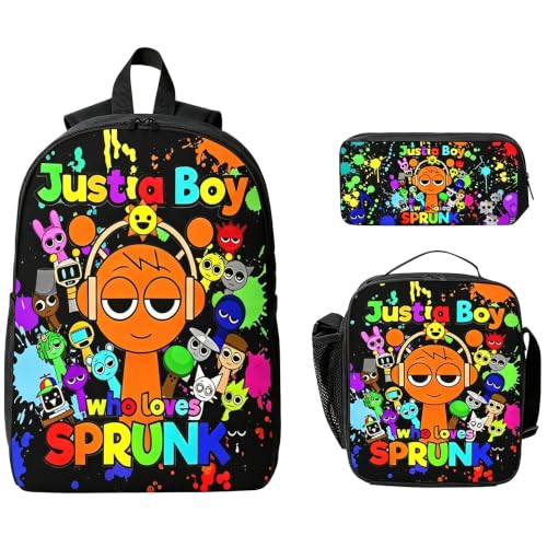 Snujynaep Black Game Backpack Set with Lunch Bag and Pencil Case for Travel & School