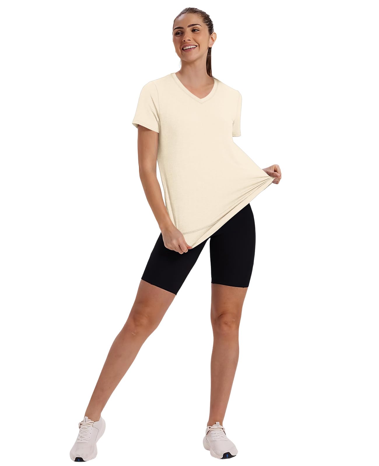 Short Sleeve Shirts for Women Workout Yoga Tops Sun Protection Clothing Summer Outfits Rash Guard Side Slit V Neck White XL