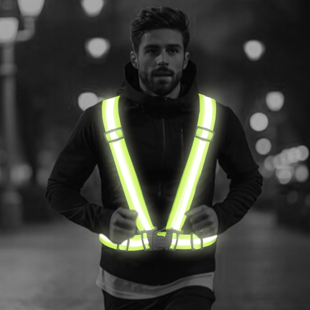 GEMILY Neon Green Vest Reflective High Visibility Safety Warning Vest Sparkly Adjustable Straps for Walking Jogging Cycling(Green)