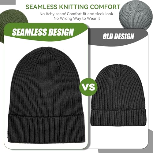 50% Wool Thick Beanie Hat for Men Women, Seamless Winter Knit Skull Cap, Cuffed Fisherman Beanie Warm Trawler Watch Cap
