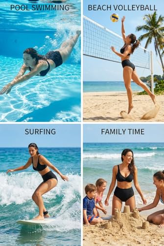 High Waisted Bikini Bottoms for Women Tummy Control Swimsuit Bottoms Large Black